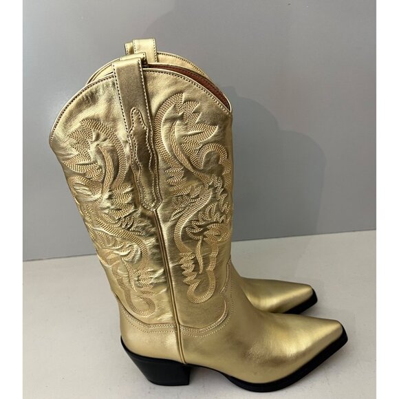 Free People Jeffrey Campbell Dagget Cowboy Boots Metallic Gold Size 7.5 - Picture 5 of 9